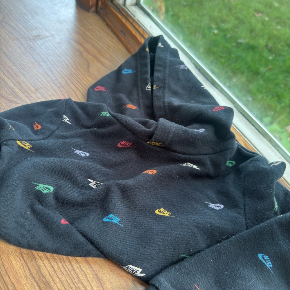 Nike Men's Black Turtleneck Sweater with Multicolor Logos